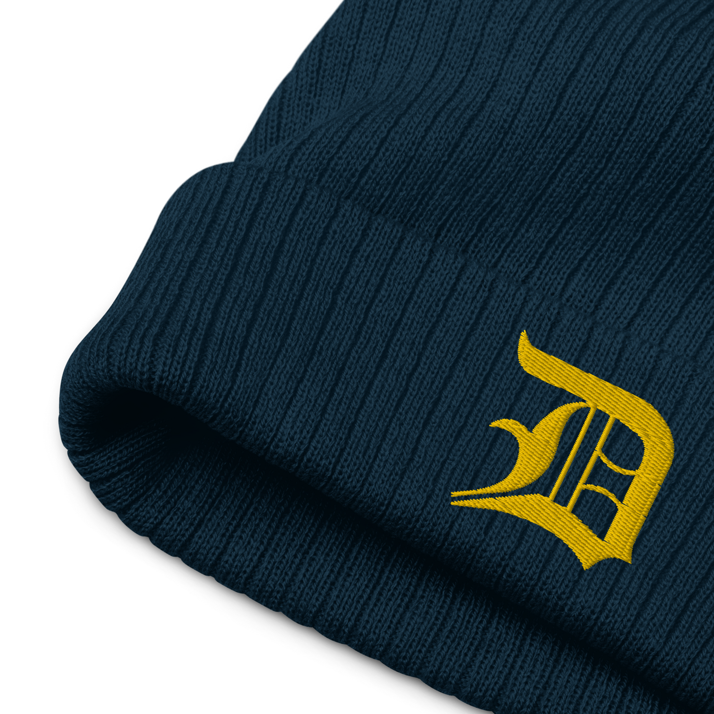 Detroit 'Old English D' Ribbed Beanie (Gold)