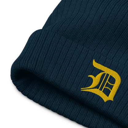 Detroit 'Old English D' Ribbed Beanie (Gold)