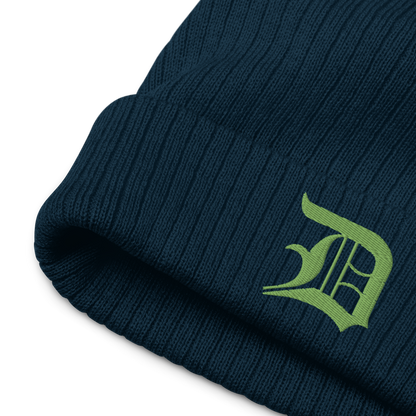 Detroit 'Old English D' Ribbed Beanie (Green)