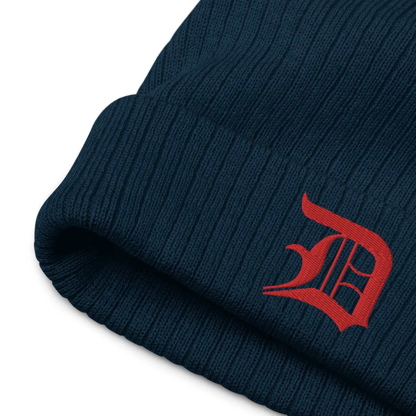 Detroit 'Old English D' Ribbed Beanie (Red)