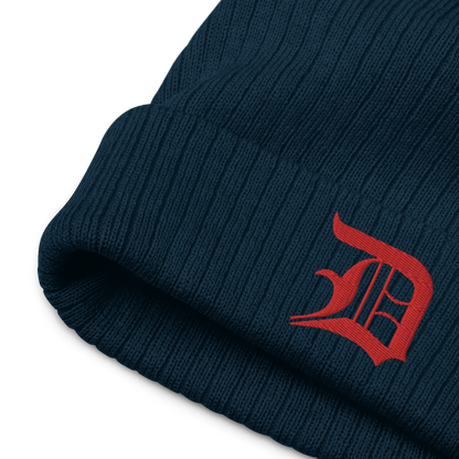 Detroit 'Old English D' Ribbed Beanie (Red)