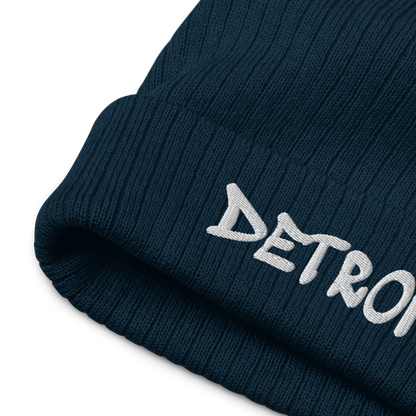 'Detroit' Ribbed Beanie (Tag Font)