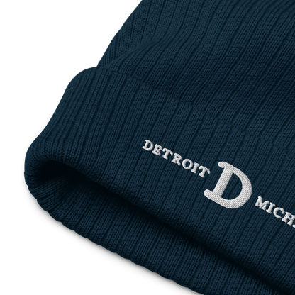 'Detroit Michigan' Ribbed Beanie (w/ Old French D)