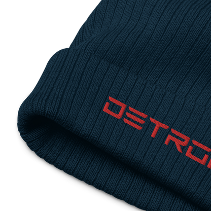 'Detroit' Ribbed Beanie (Electric Font) | Red