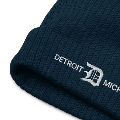 'Detroit Michigan' Ribbed Beanie (w/ Old English 'D')