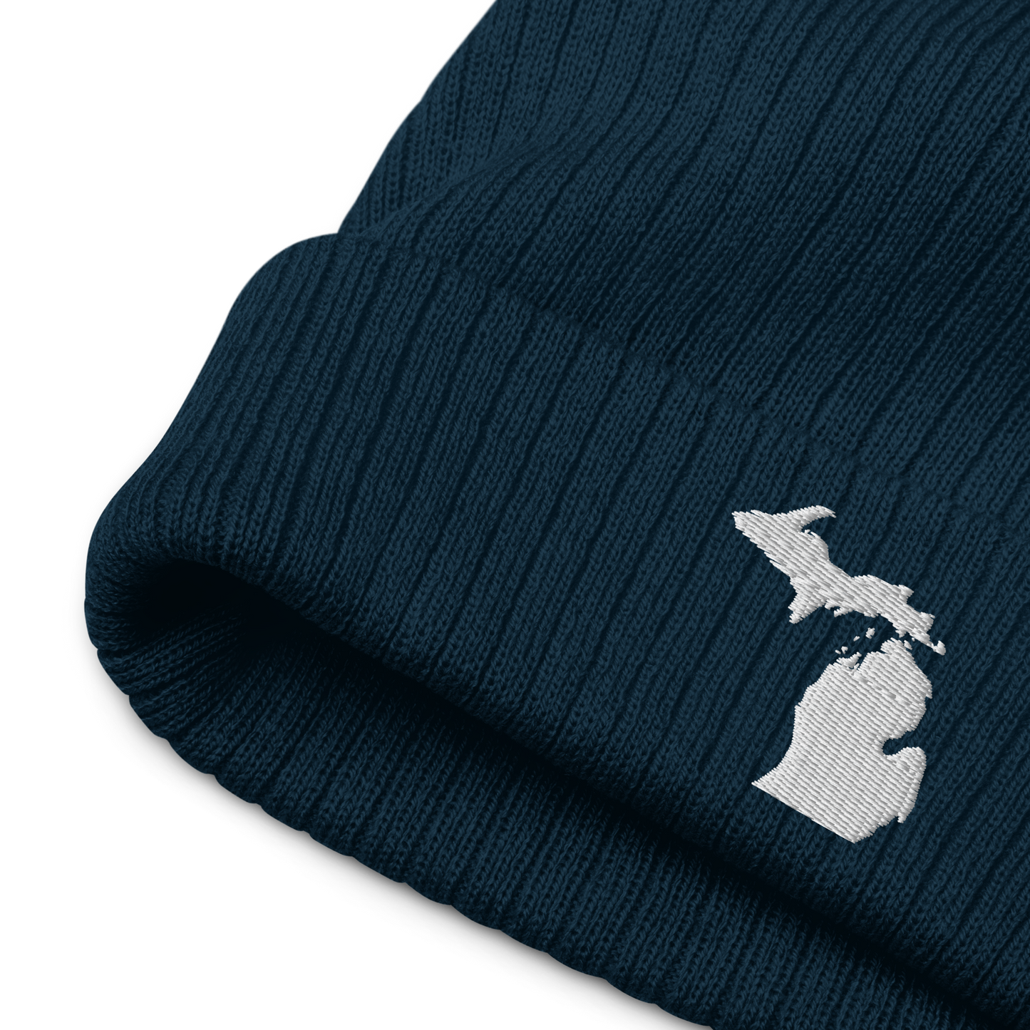 Michigan Ribbed Beanie | White Outline