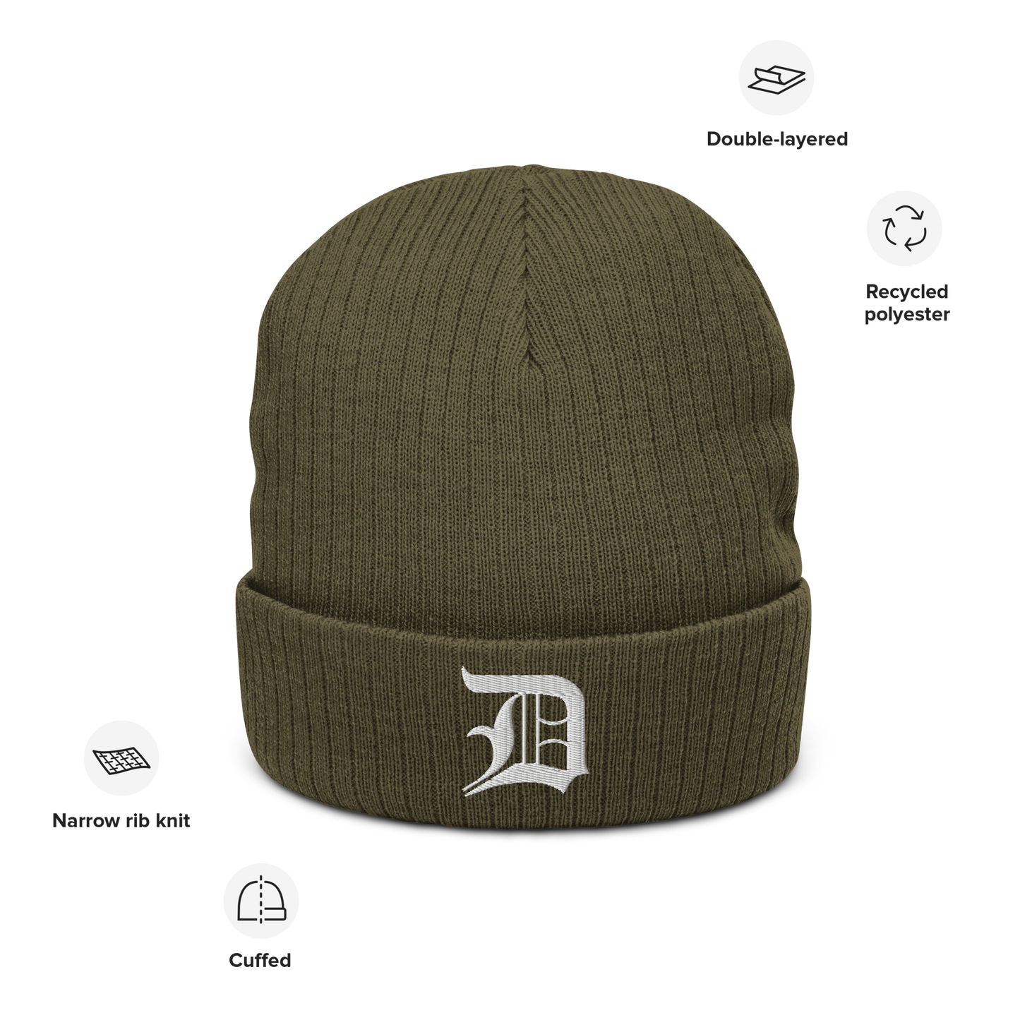 Detroit 'Old English D' Ribbed Beanie