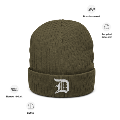 Detroit 'Old English D' Ribbed Beanie