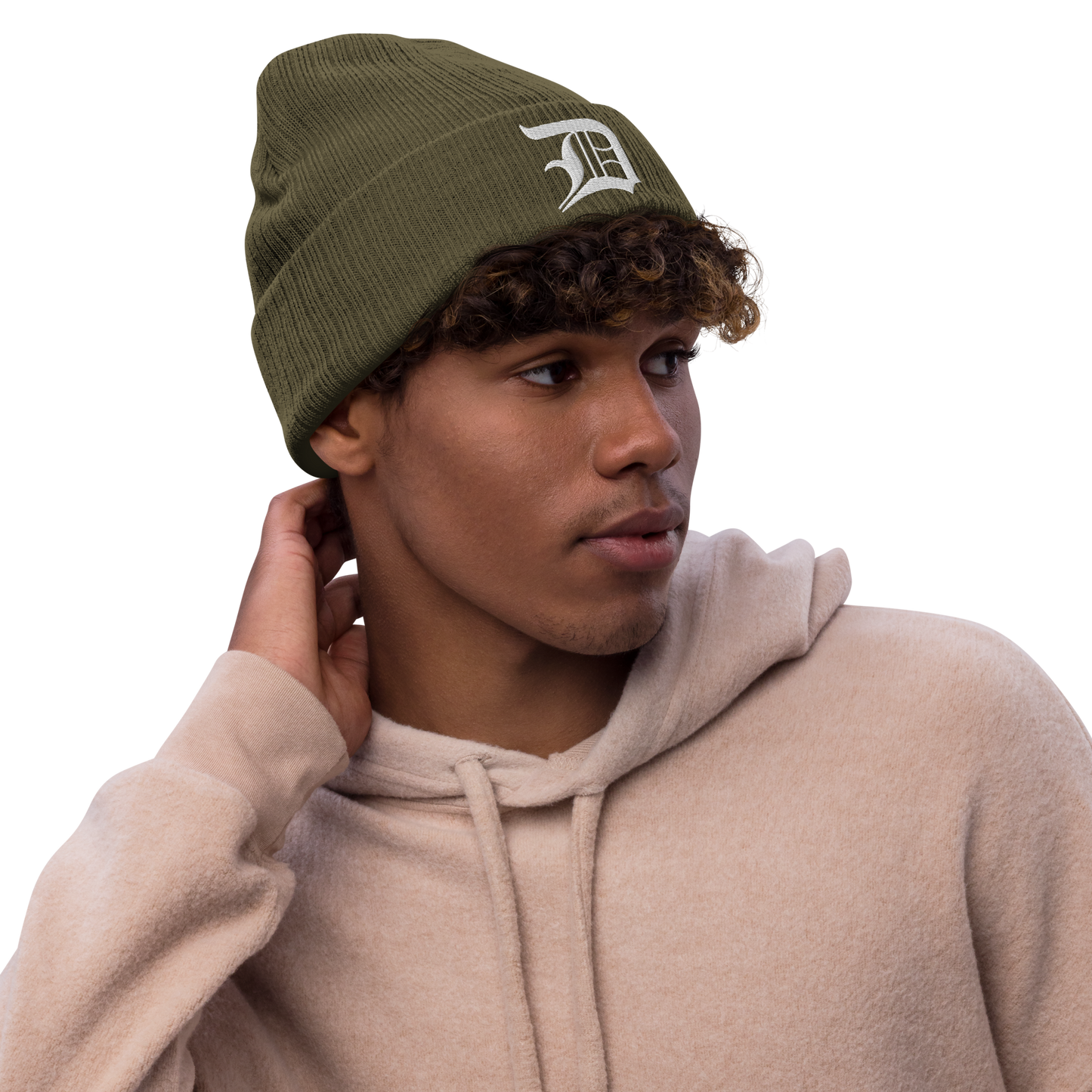 Detroit 'Old English D' Ribbed Beanie