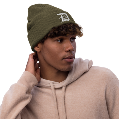 Detroit 'Old English D' Ribbed Beanie