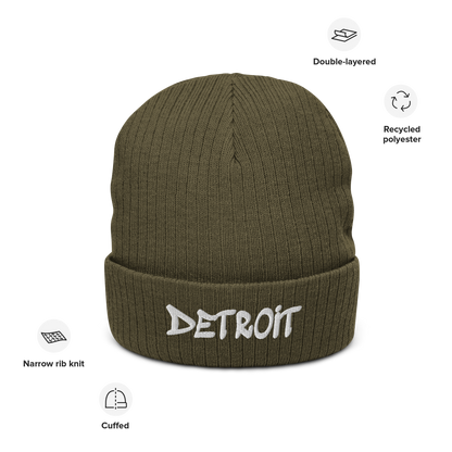 'Detroit' Ribbed Beanie (Tag Font)