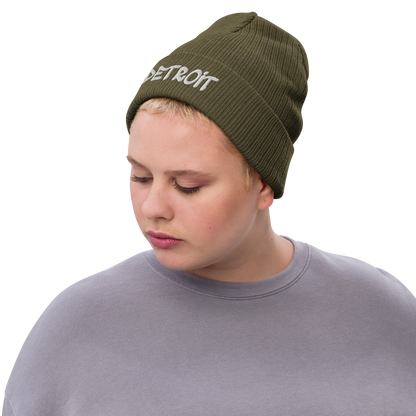 'Detroit' Ribbed Beanie (Tag Font)