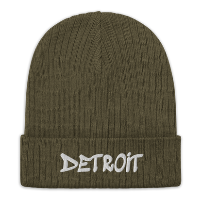 'Detroit' Ribbed Beanie (Tag Font)