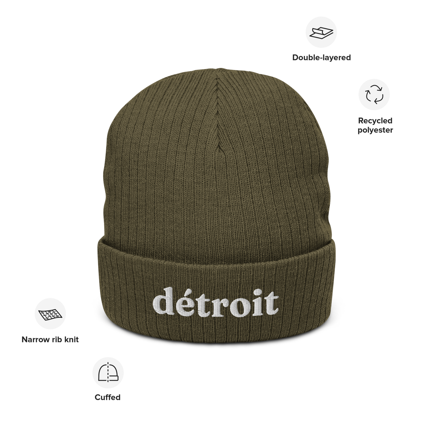 'Détroit' Ribbed Beanie (70s Serif Font)