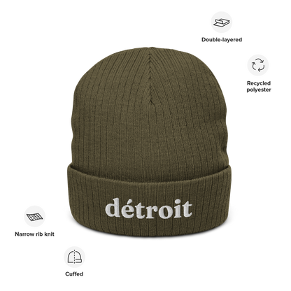 'Détroit' Ribbed Beanie (70s Serif Font)