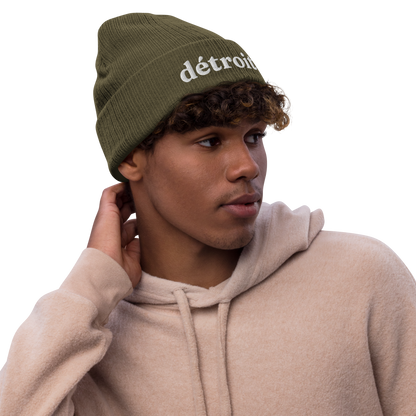 'Détroit' Ribbed Beanie (70s Serif Font)