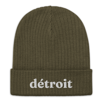 'Détroit' Ribbed Beanie (70s Serif Font)