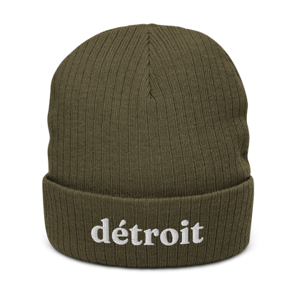 'Détroit' Ribbed Beanie (70s Serif Font)