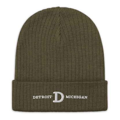 'Detroit Michigan' Ribbed Beanie (w/ Old French D)