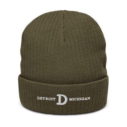 'Detroit Michigan' Ribbed Beanie (w/ Old French D)