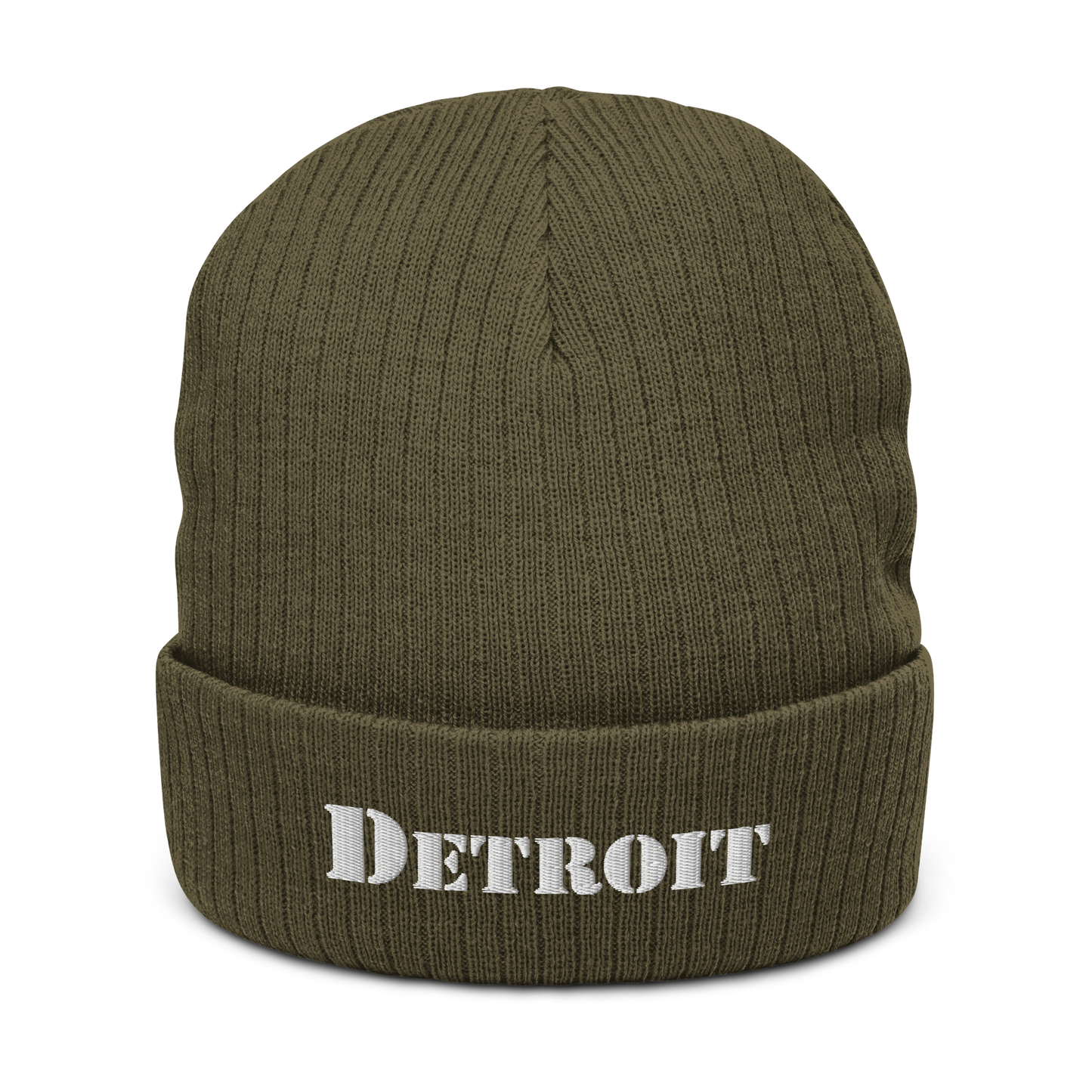 'Detroit' Ribbed Beanie (Army Font)