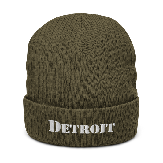 'Detroit' Ribbed Beanie (Army Font)