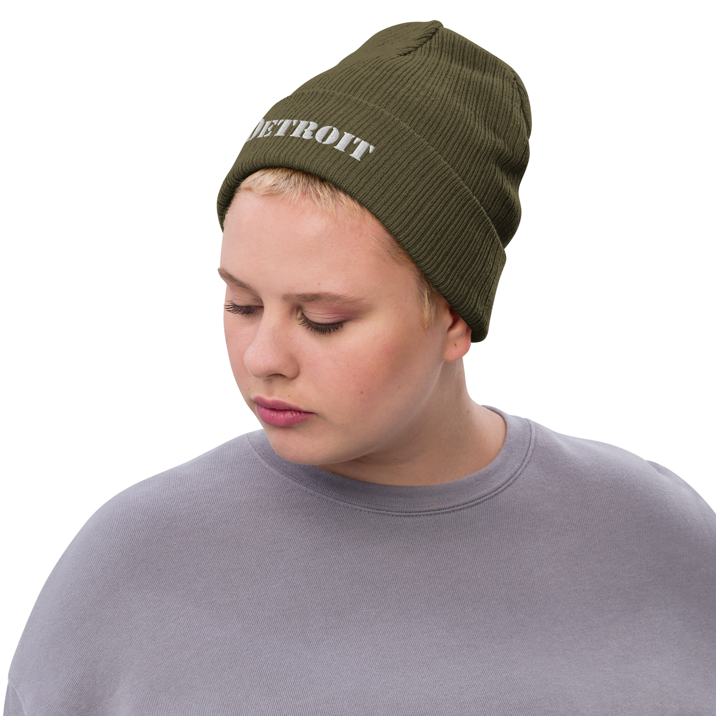 'Detroit' Ribbed Beanie (Army Font)