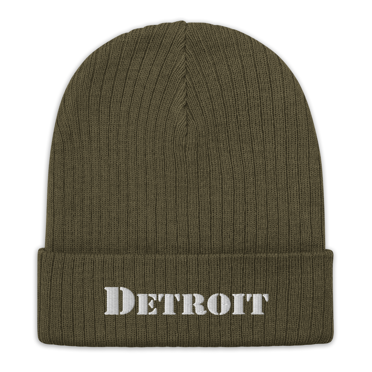 'Detroit' Ribbed Beanie (Army Font)