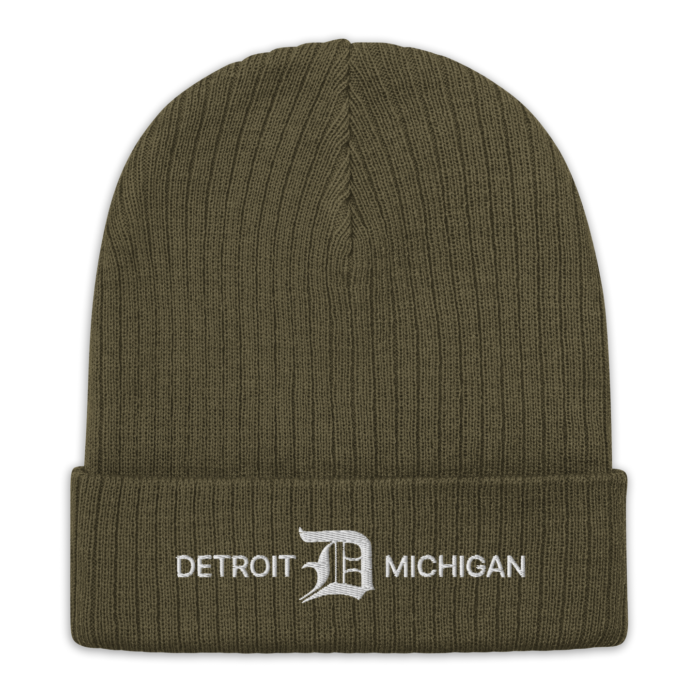 'Detroit Michigan' Ribbed Beanie (w/ Old English 'D')