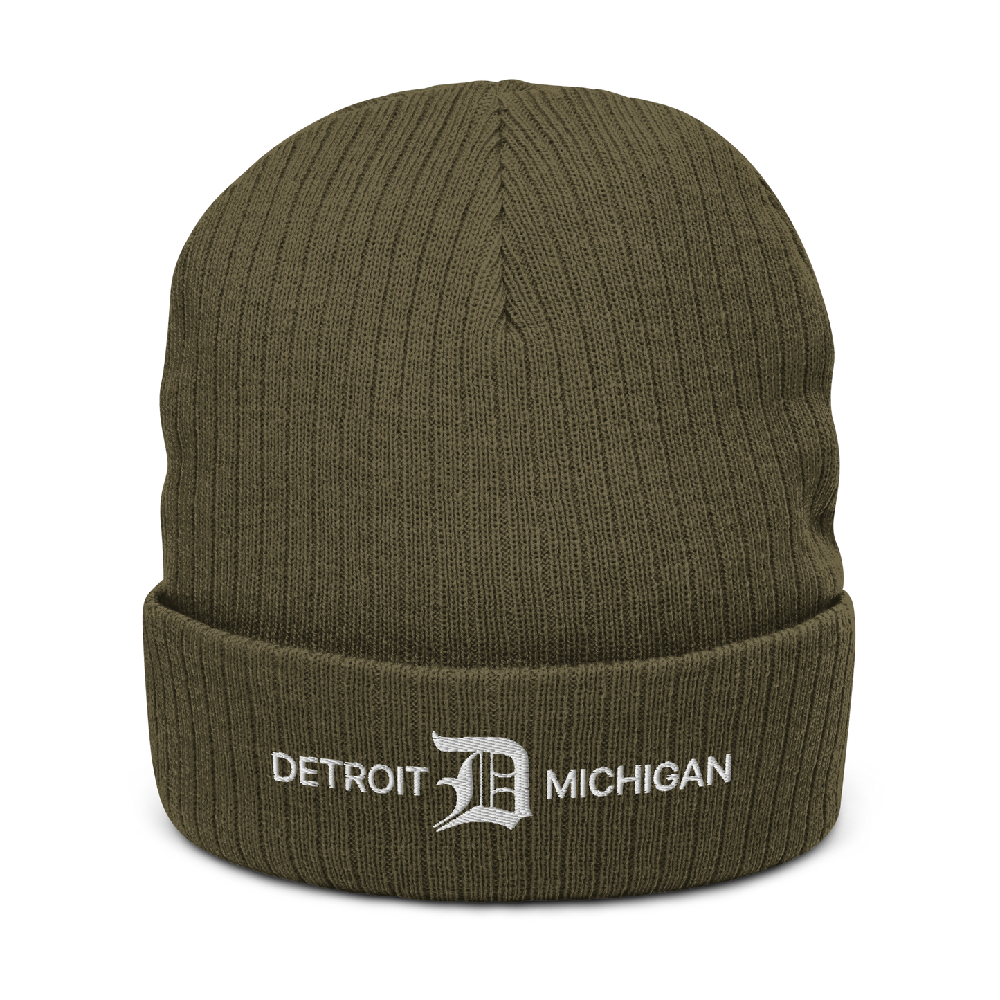 'Detroit Michigan' Ribbed Beanie (w/ Old English 'D')