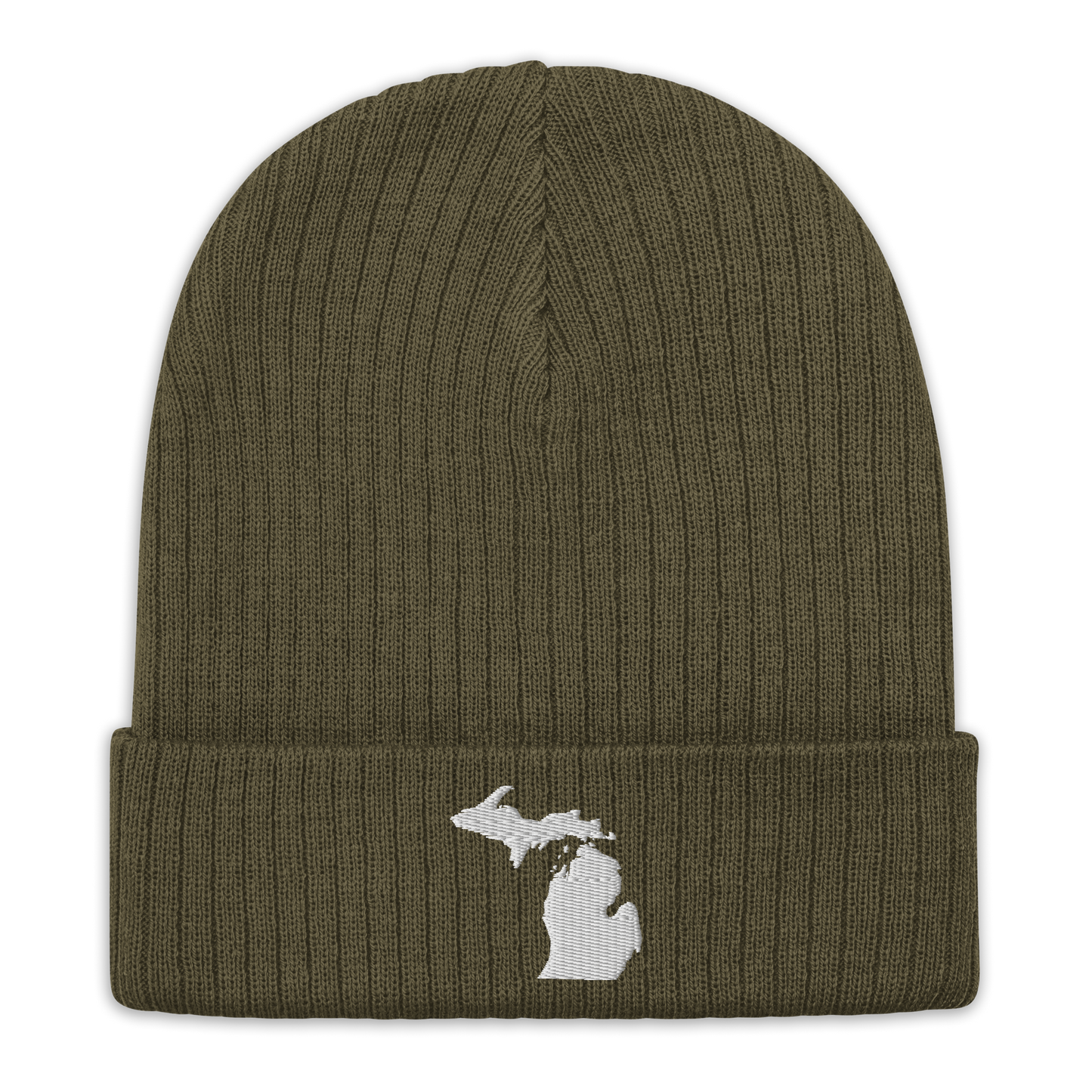 Michigan Ribbed Beanie | White Outline