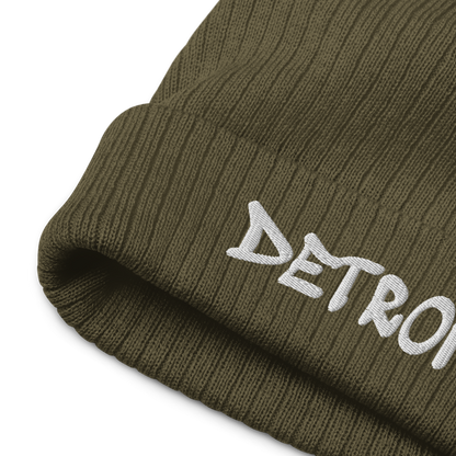 'Detroit' Ribbed Beanie (Tag Font)