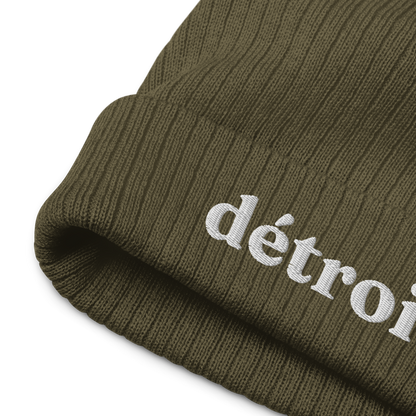 'Détroit' Ribbed Beanie (70s Serif Font)