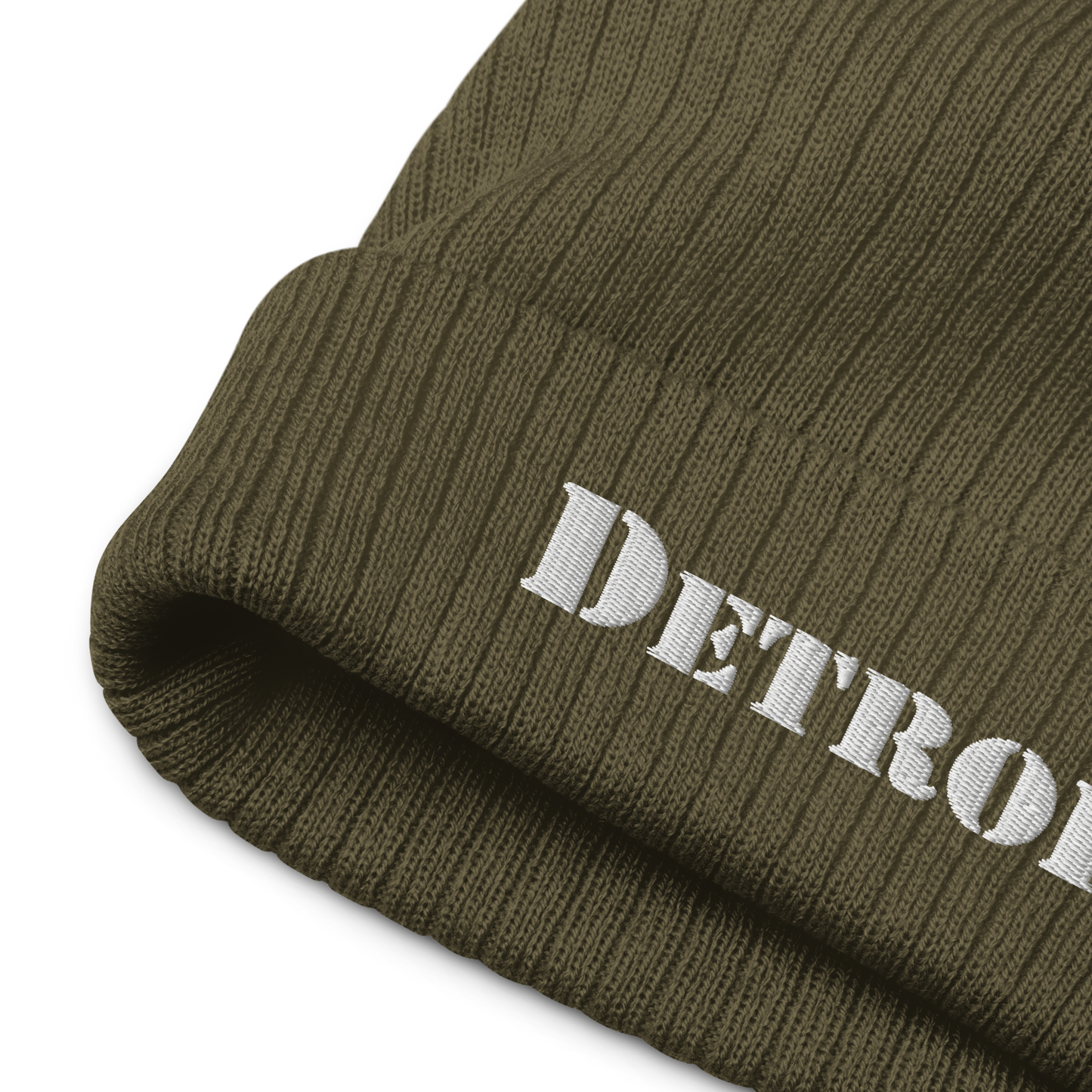 'Detroit' Ribbed Beanie (Army Font)