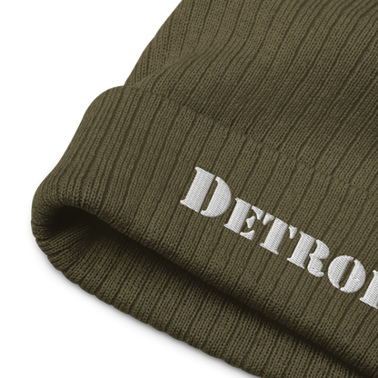 'Detroit' Ribbed Beanie (Army Font)