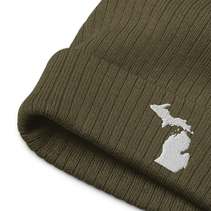 Michigan Ribbed Beanie | White Outline