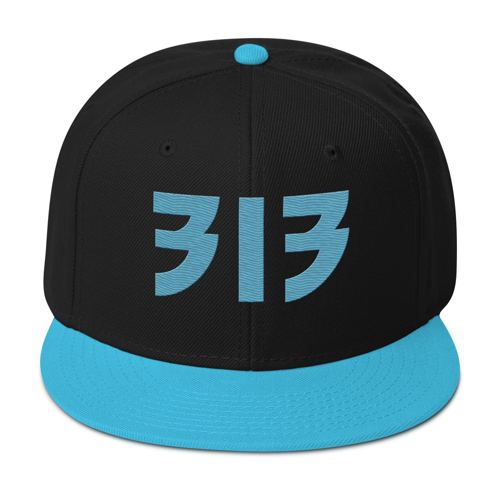 Detroit '313' Snapback (Glam Font) | 6-Panel - Aqua