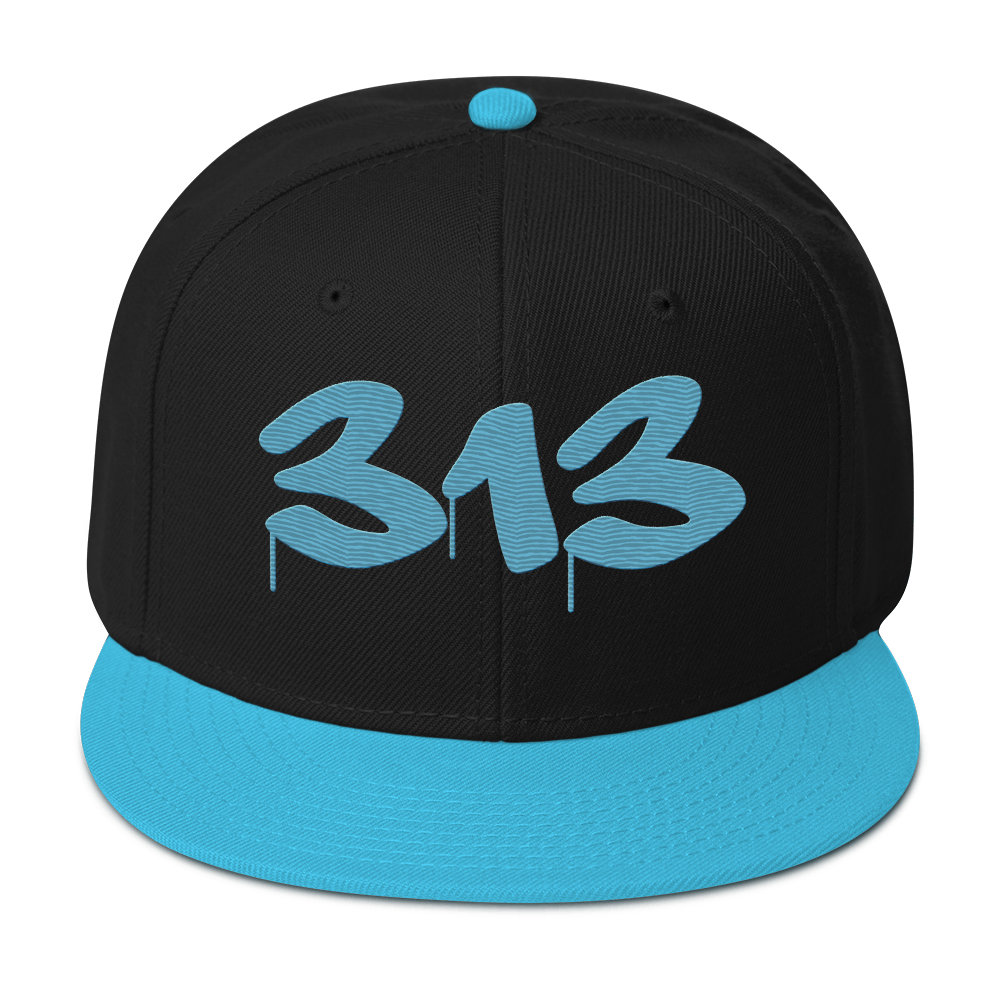 Detroit '313' Snapback (Tag Font) | 6-Panel - Aqua