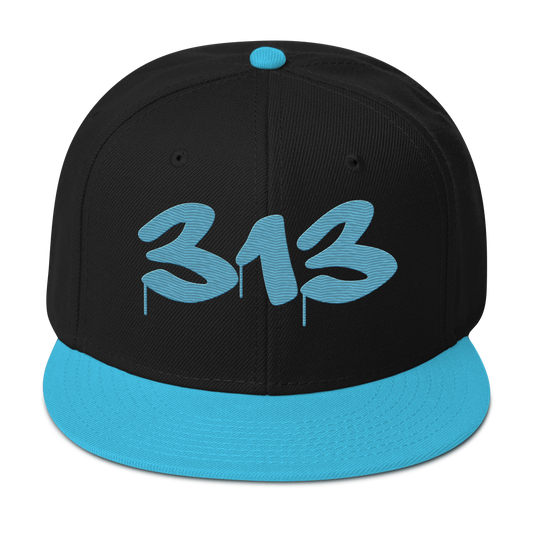 Detroit '313' Snapback (Tag Font) | 6-Panel - Aqua