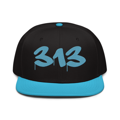 Detroit '313' Snapback (Tag Font) | 6-Panel - Aqua