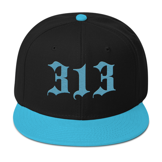 Detroit '313' Snapback (Old English Font) | 6-Panel - Aqua