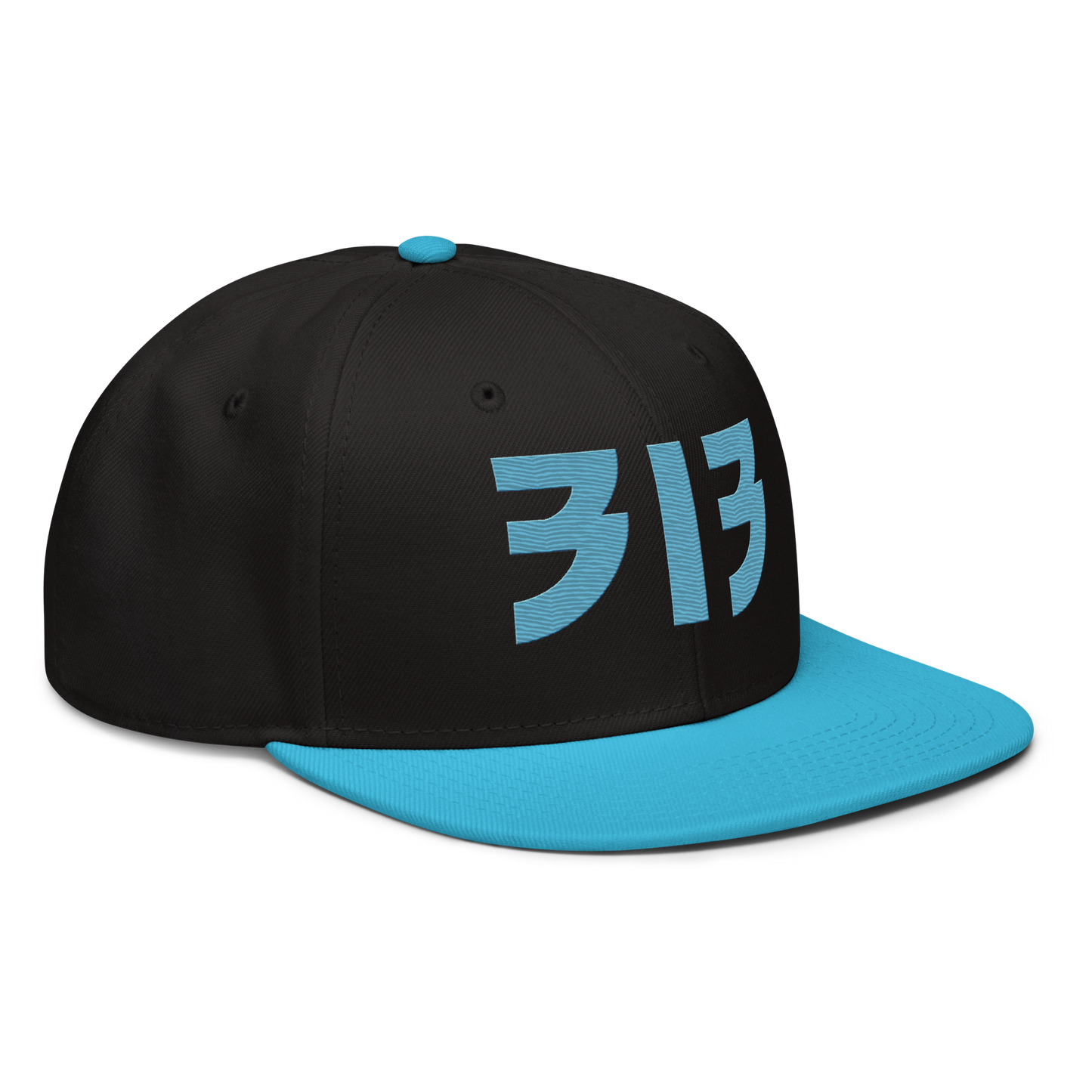 Detroit '313' Snapback (Glam Font) | 6-Panel - Aqua