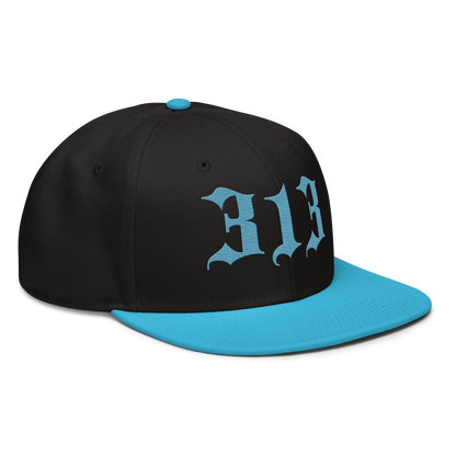 Detroit '313' Snapback (Old English Font) | 6-Panel - Aqua