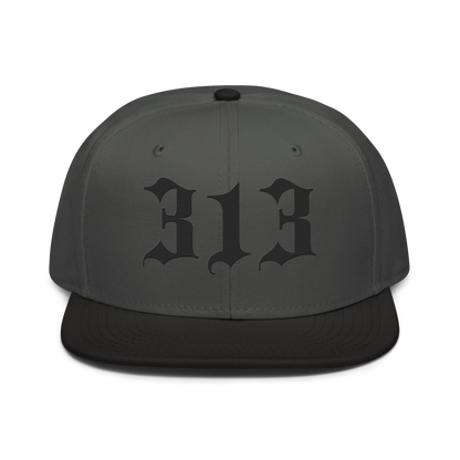 Detroit '313' Snapback (Old English Font) | 6-Panel - Black