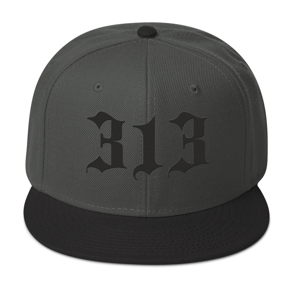 Detroit '313' Snapback (Old English Font) | 6-Panel - Black