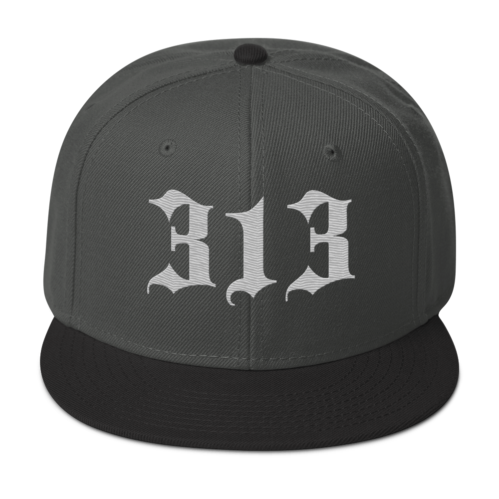 Detroit '313' Snapback (Old English Font) | 6-Panel - Platinum