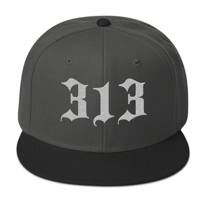 Detroit '313' Snapback (Old English Font) | 6-Panel - Platinum