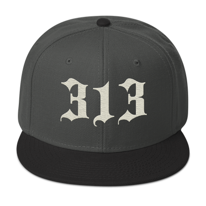 Detroit '313' Snapback (Old English Font) | 6-Panel - Ivory White