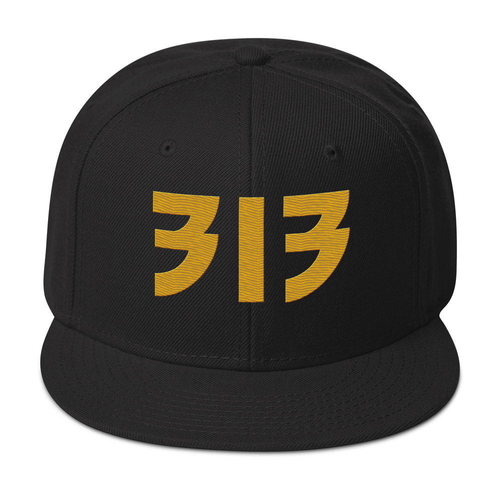 Detroit '313' Snapback (Glam Font) | 6-Panel - Gold