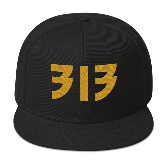 Detroit '313' Snapback (Glam Font) | 6-Panel - Gold